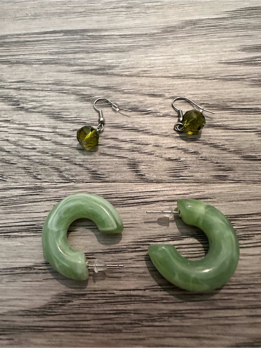 Green Hoop and Beaded Dangle Earring Set - Women Jewelry